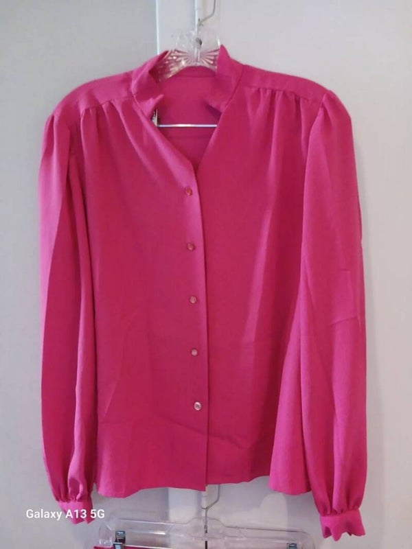 Womans Medium Solid Hot Pink Business Casual Button Up Skirt Set Unbranded