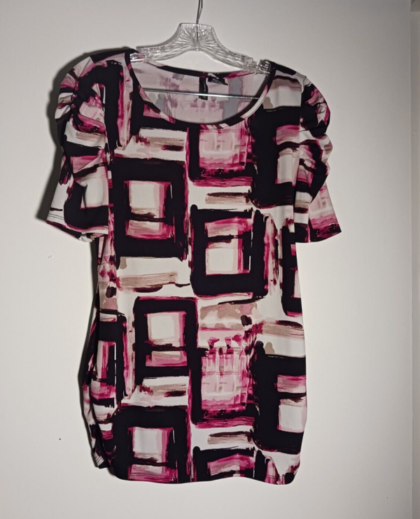New Directions Womans Medium Long 28" Blouse Bunched Sleeves and Sides