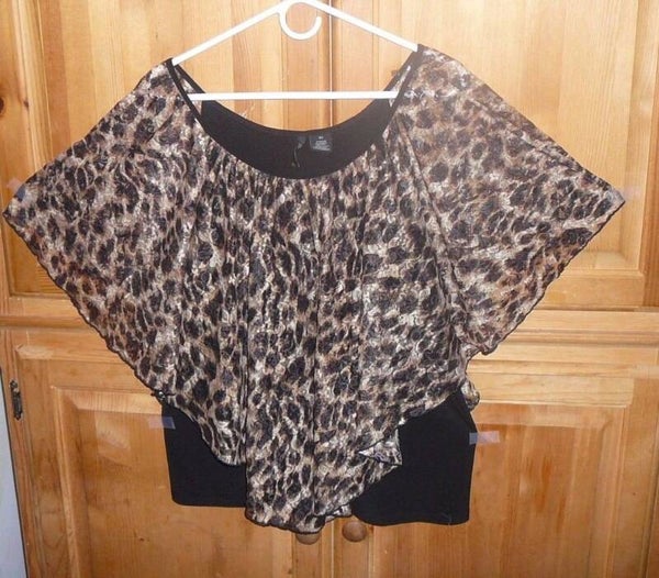 New Directions Womans Butterfly Pull-Over Top Sz 2X Leopard Print Glitter Lace Summer