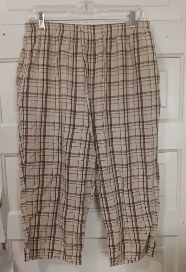Womans BLAIR Large Capris Short Pants Drawstring Brown And Beige Plaid Pull-On