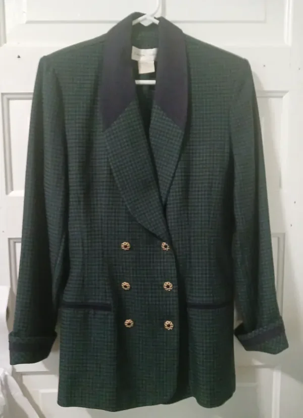 Casual Corner Womans Blazer Checkered Blue & Green Suit Jacket Size 10/12