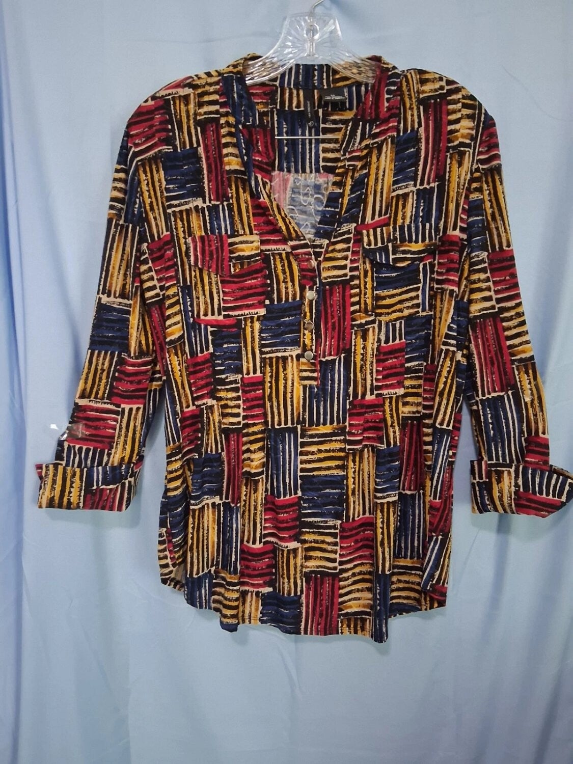 Womans Medium Vibrant Multi-Color Elegant & Casual Striped Blouse