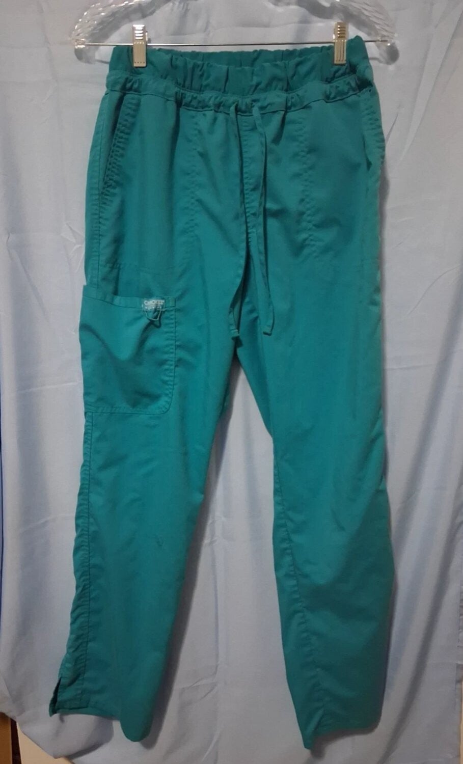 Cherokee Womans Sz Med Aqua Blue/Green Drawstring Scrub Pants 5 Pocket Cargo