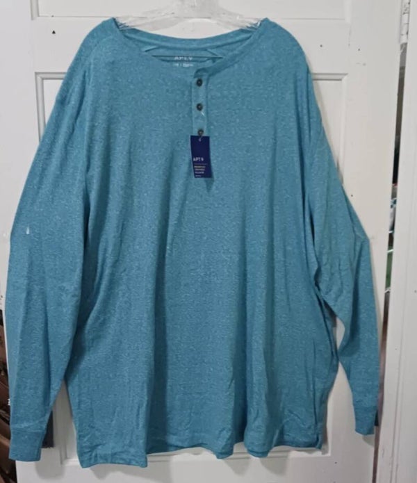 Apt 9 Mens Blue Long Sleeve Shirt Size 3XB Crewneck Shirt Big and Tall