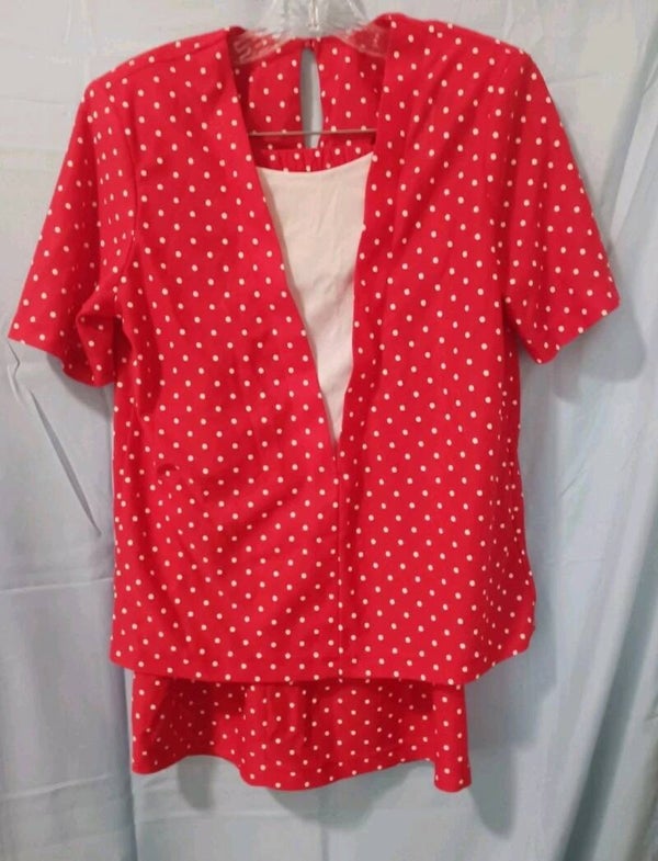 Vintage Village Womans Sz 10 Skirt Set Red and White Polka Dot