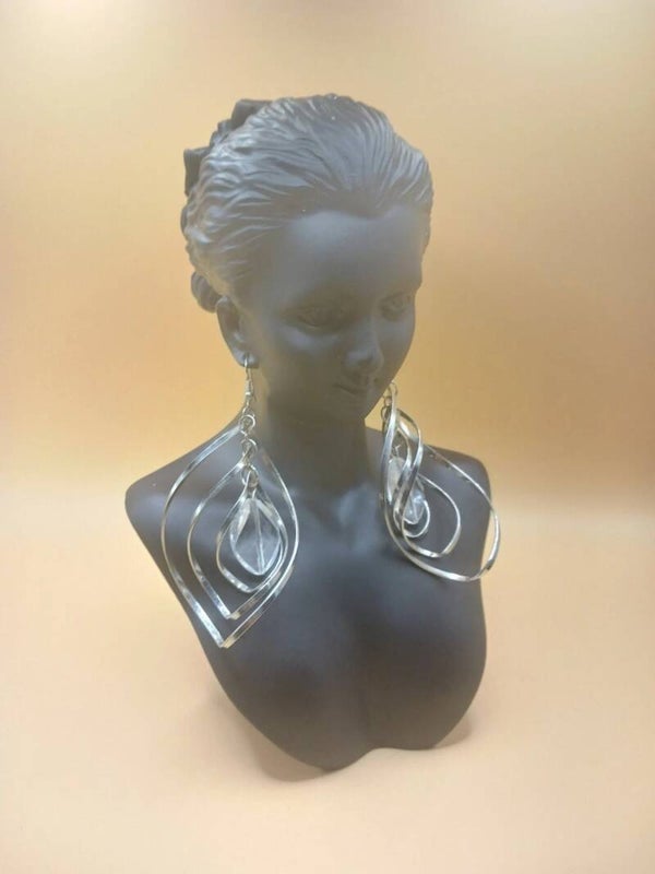 Silver Tone Swirl Long Dangle Earrings