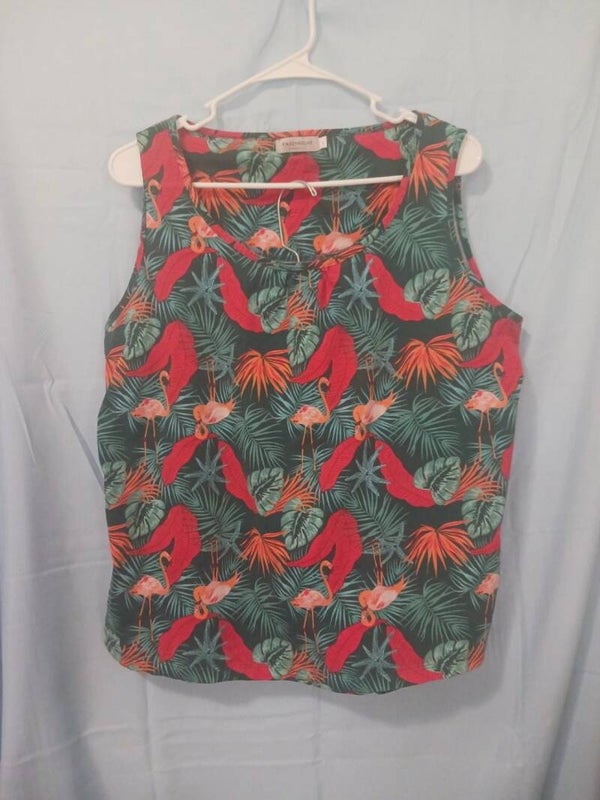 Womans Size Large Sleeveless Flamingo Sleep Pajama Set Top and Shorts Intimates