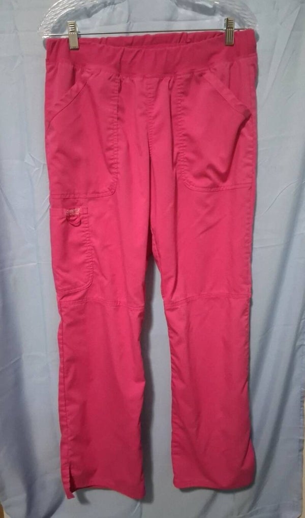 Cherokee Womans Sz Medium Pink Pull-on Elastic Waist Scrub Pants 5 Pocket Cargo