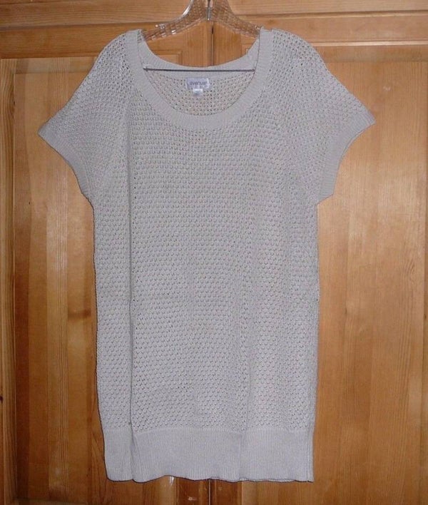 AVENUE Womans Short Sleeve Plus Size 18/20 Long Beige Knit Blouse Top