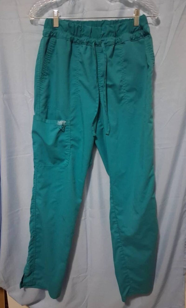Cherokee Womans Sz Med Aqua Blue/Green Drawstring Scrub Pants 5 Pocket Cargo