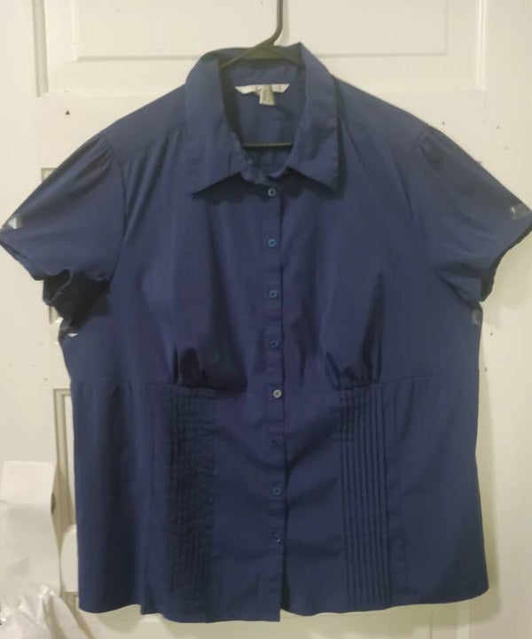 Fred David Womans Violet Purple Stretch Button Down Shirt Plus Sz Blouse 22/24W