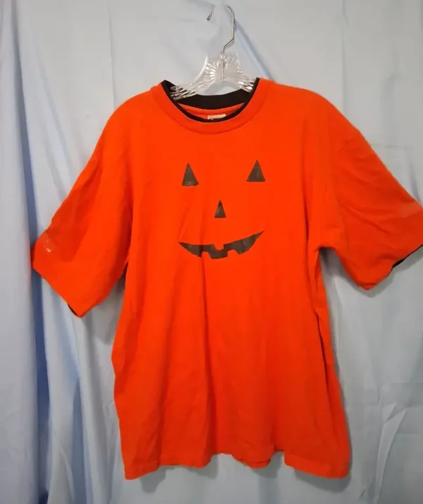 Pumpkin Face Orange & Blk Halloween T-Shirt Sz Large by LA Sportswear W/Bracelet