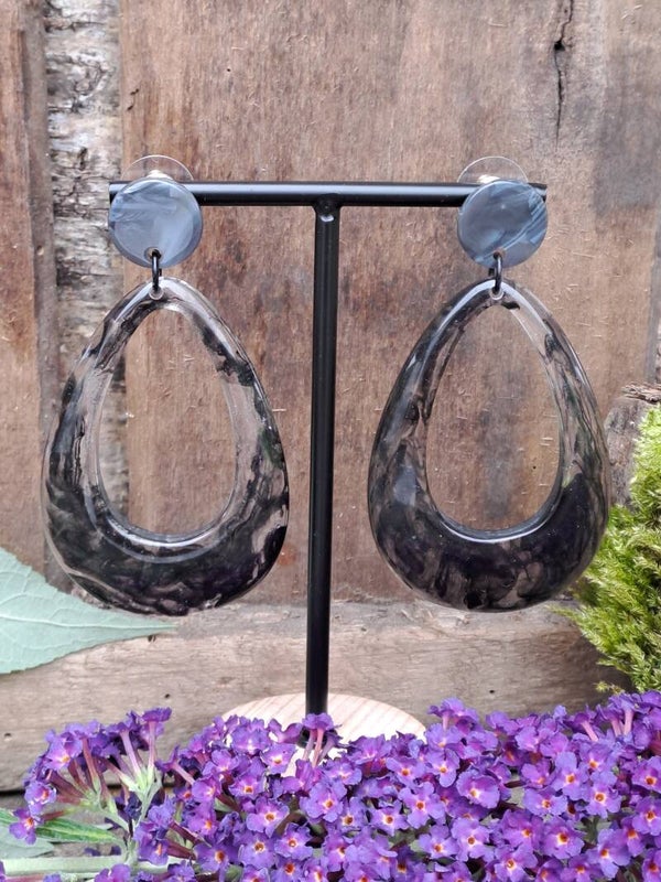 resin druppel transparant/zwart gemarmerd