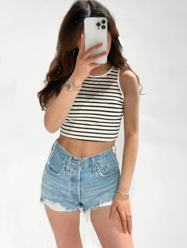 Striped top ★ white,black