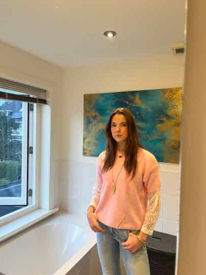 Knit lace top ★ pink