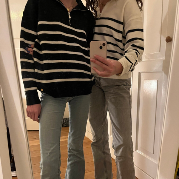 Stripes zip up sweater ★ black&white