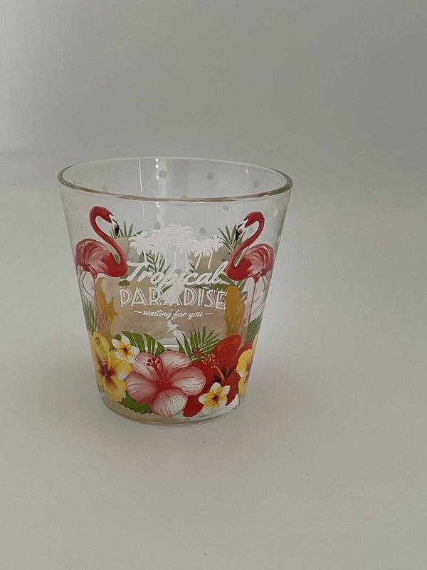 Drinkglas / waterglas Tropical Paradise met flamingo's