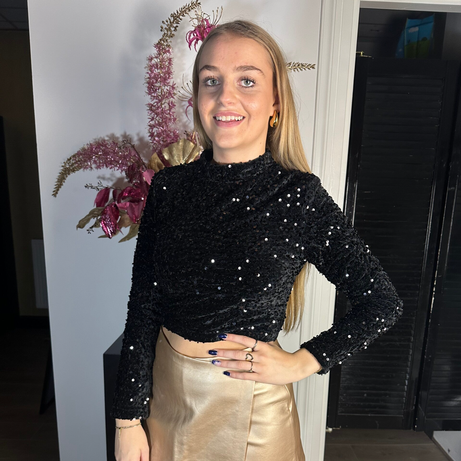 Top puck glitter zwart