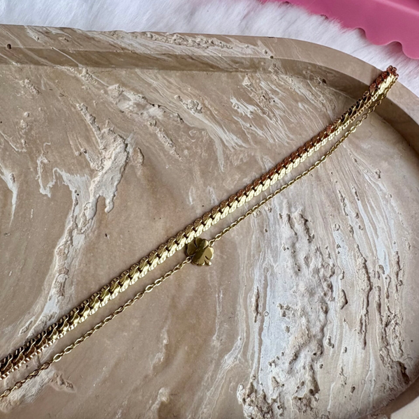 Armband dubbel klaver goud