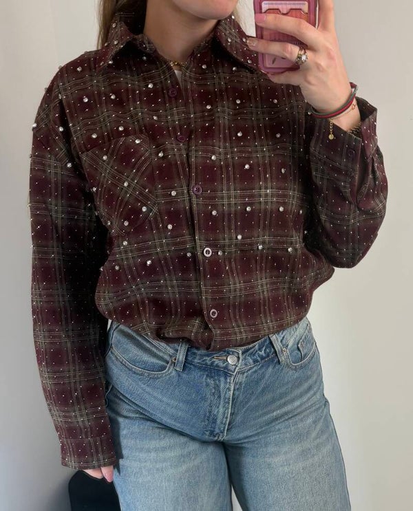 Blouse diamandjes bordeaux