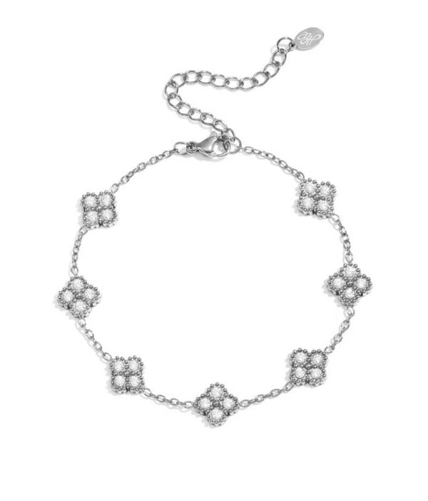 Armband klavers zirkonia zilver