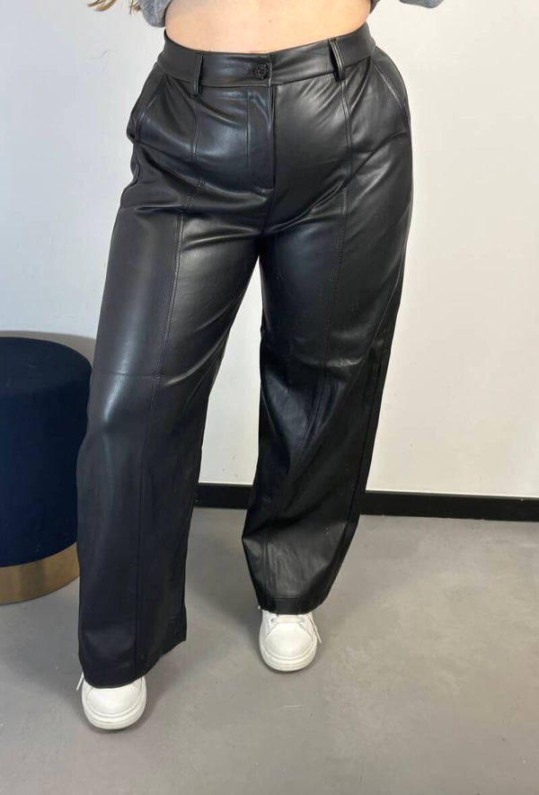 Broek leren look zwart