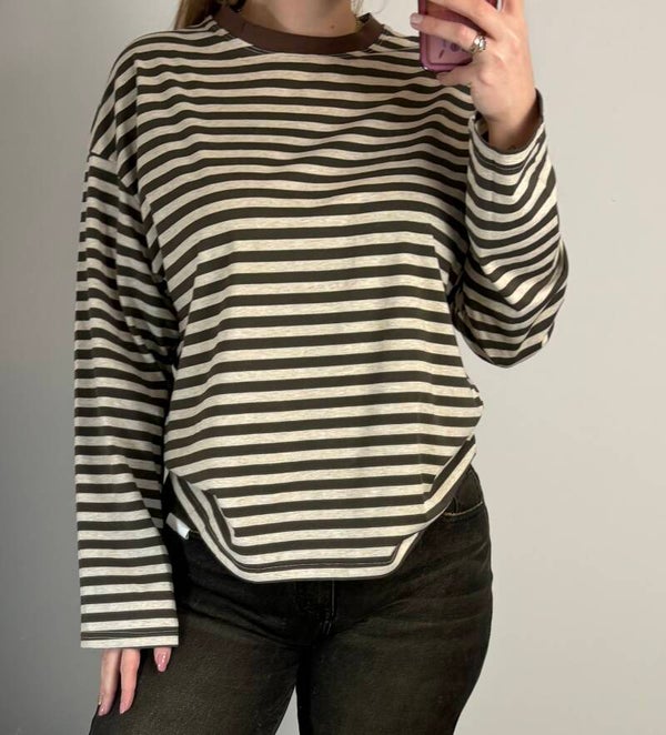 Long sleeve strepen taupe