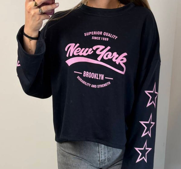 Longsleeve sterren roze navy