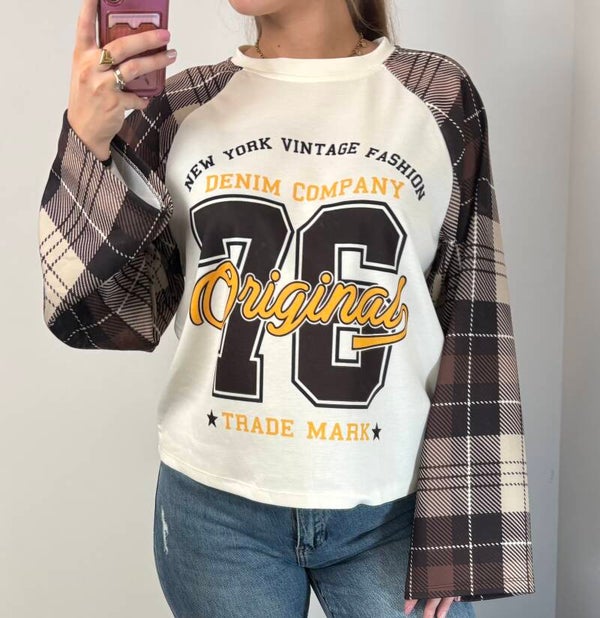 Longsleeve ruit bruin