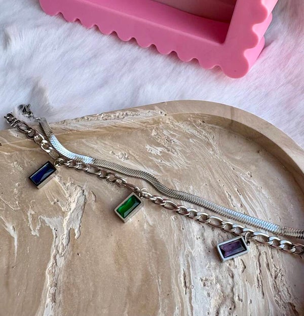 Armband gekleurde stenen zilver