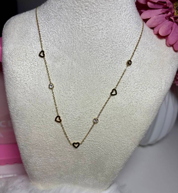 Ketting hartjes met diamandjes goud