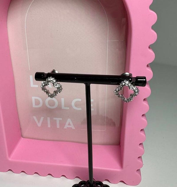 Oorknopjes klaver glitter zilver