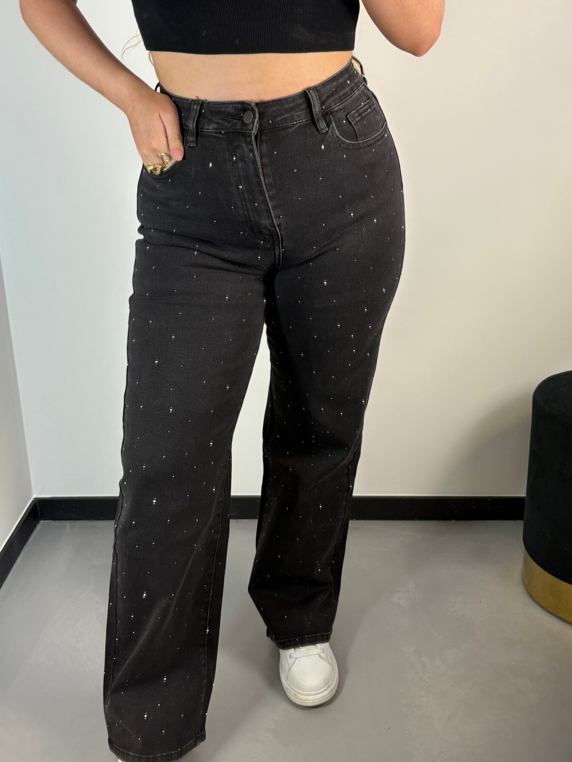 Jeans redial zwart diamandjes