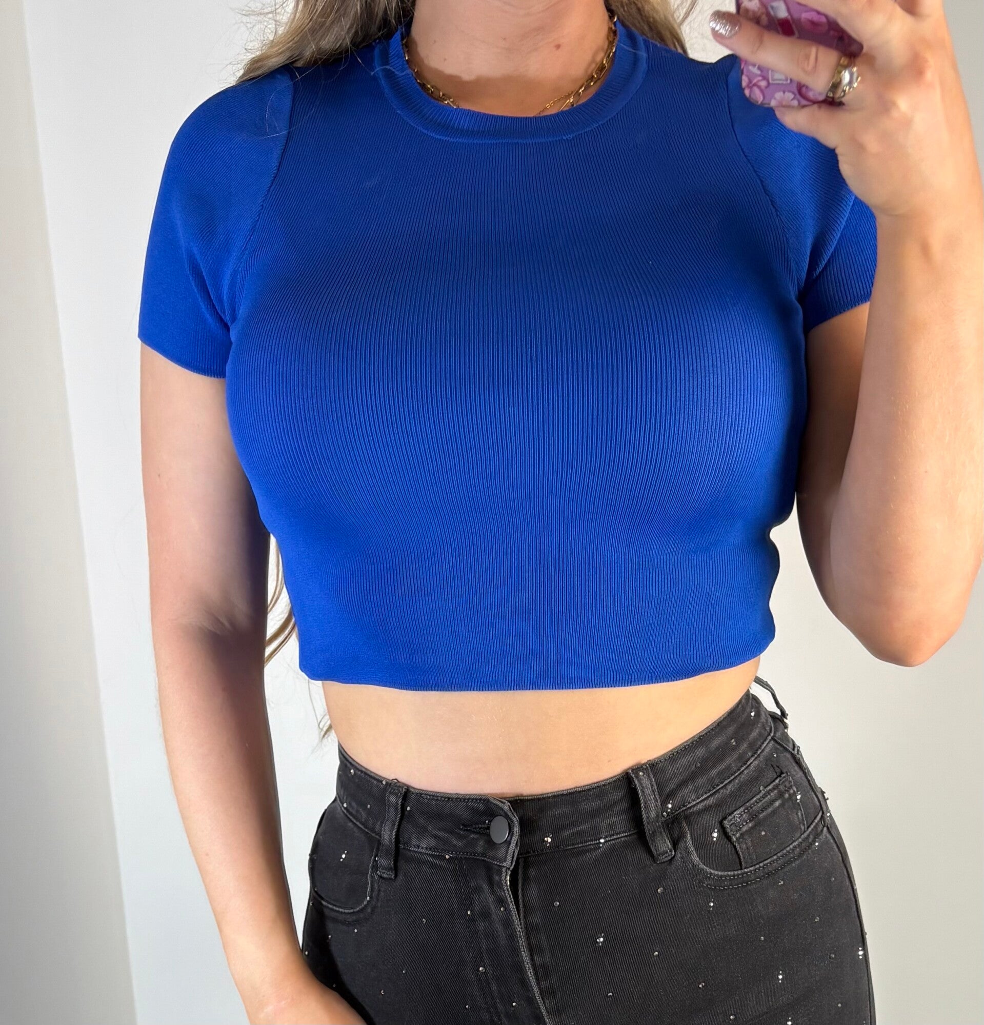 Crop top basic kobalt blauw