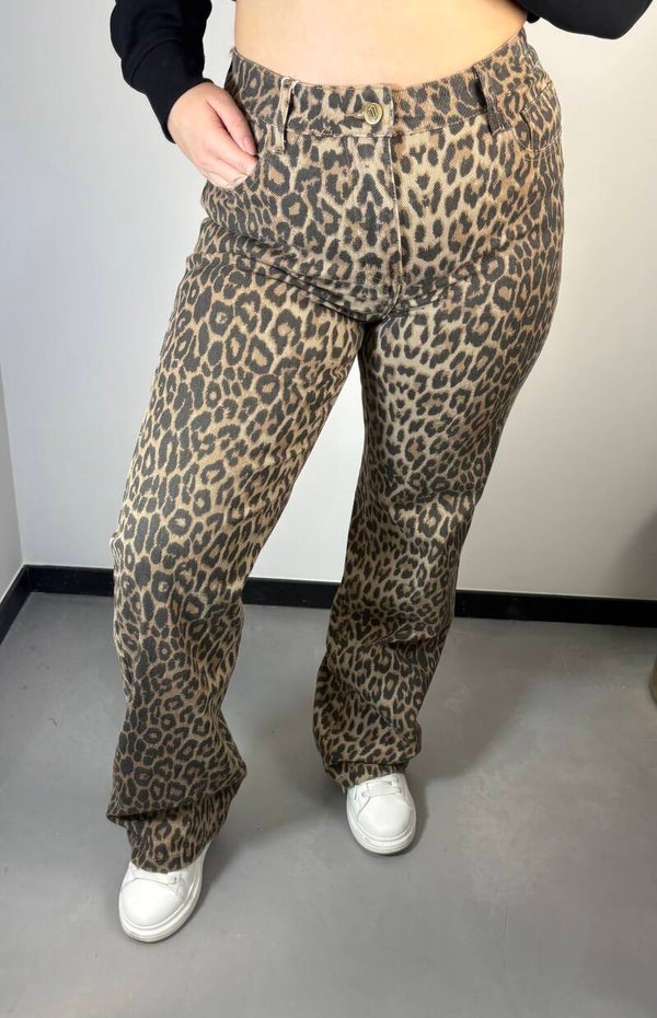 Jeans straight leg panterprint