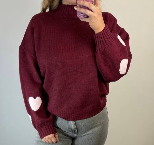 Trui hartjes bordeaux