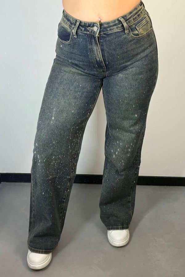 Jeans donkerblauw diamandjes