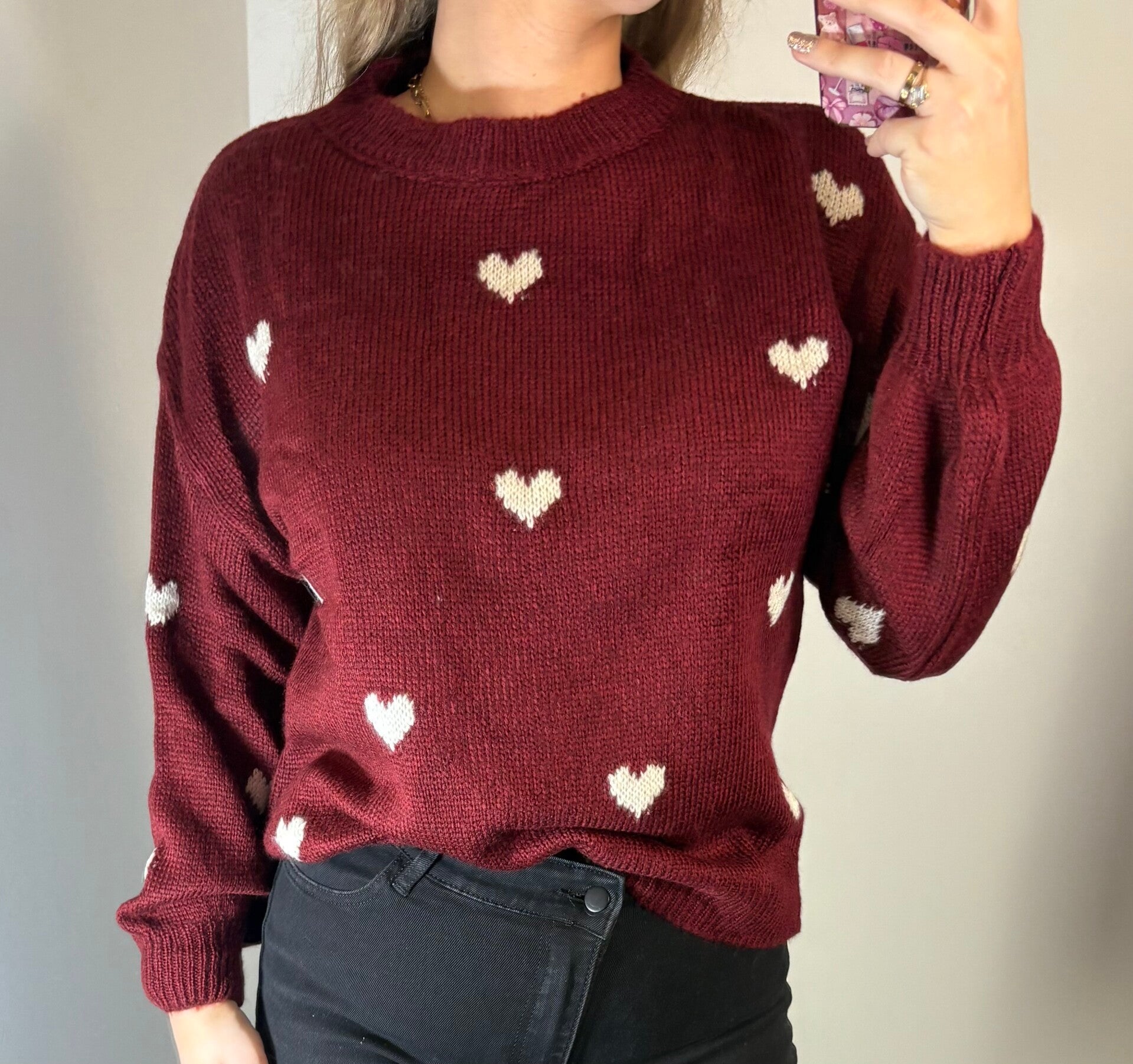 Trui hartjes bordeaux