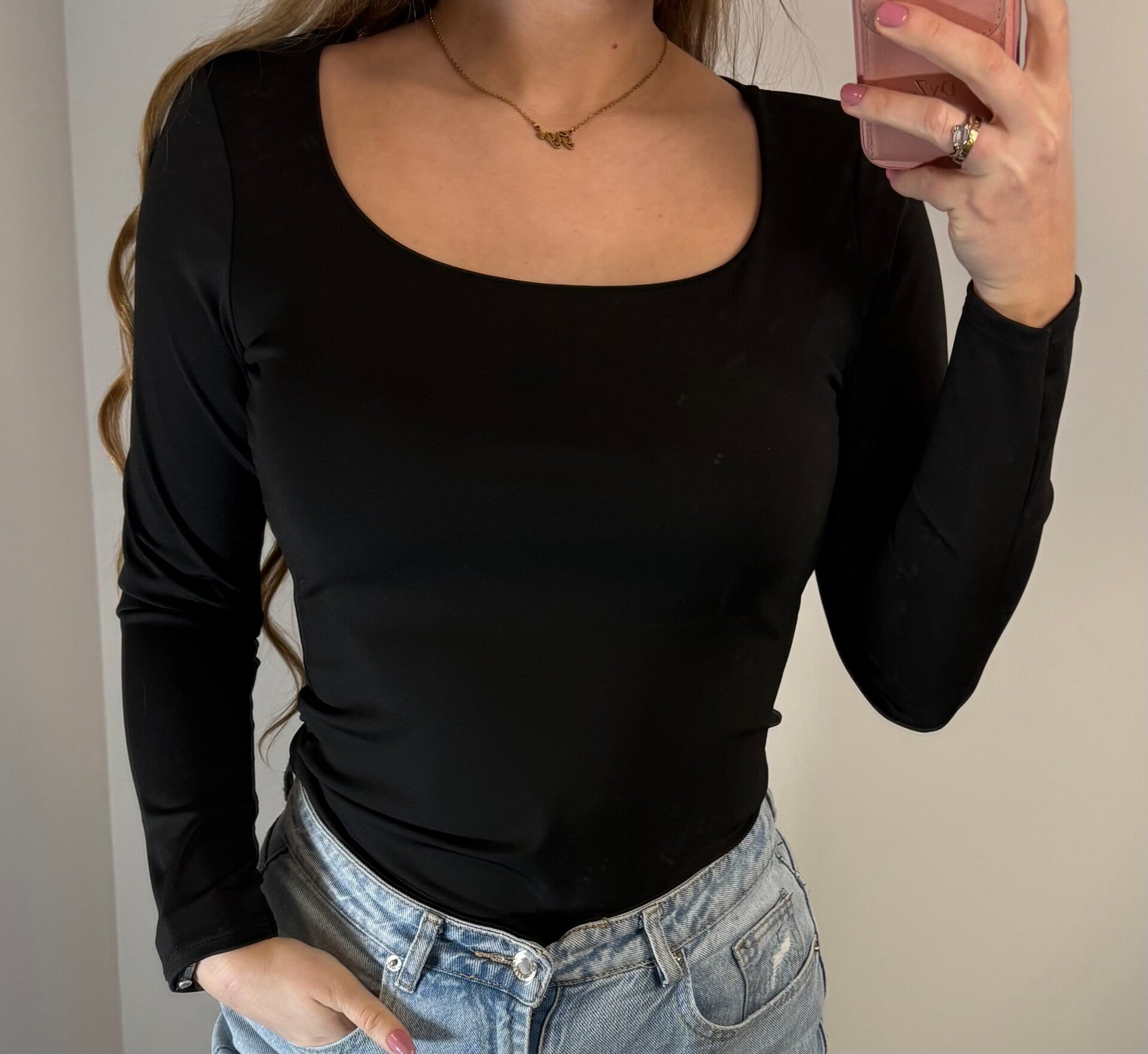 Top basic lage hals zwart