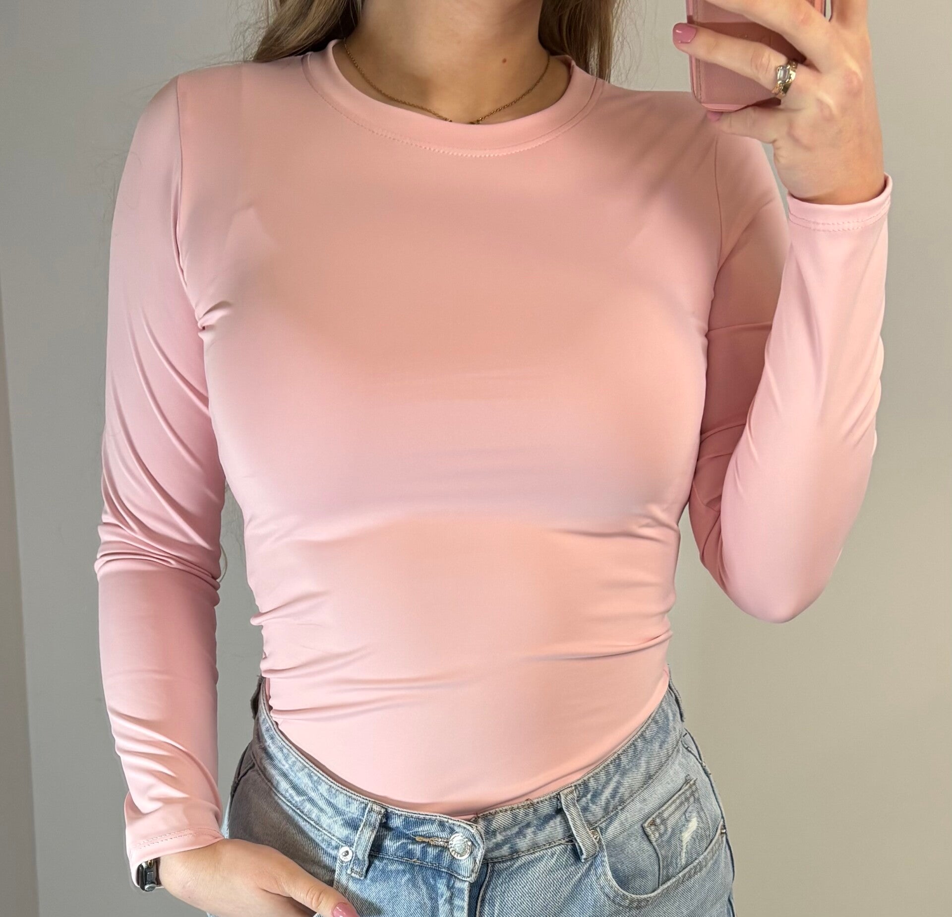 Top basic hoge hals licht roze