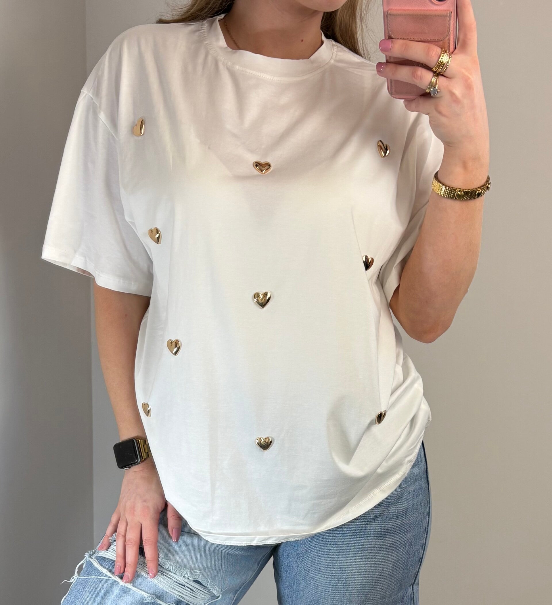 T-shirt wit hartjes goud