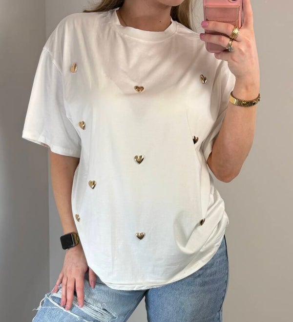 T-shirt wit hartjes goud