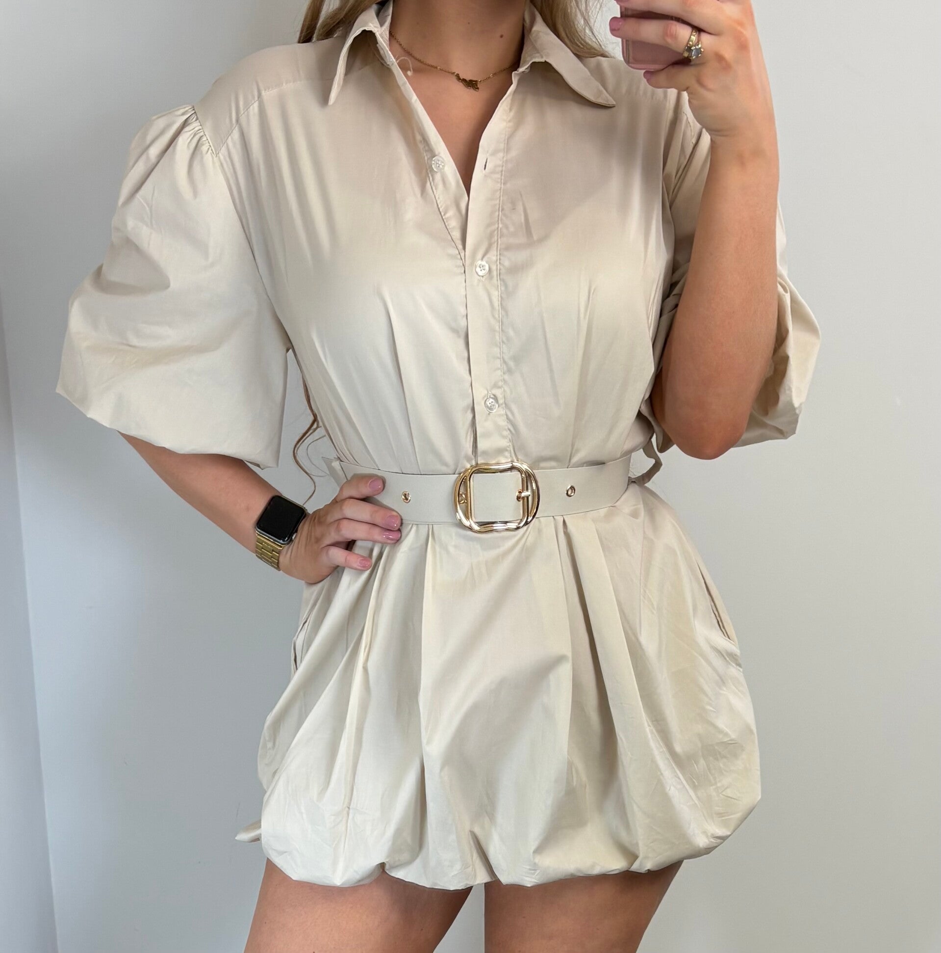 Jurk balloon beige