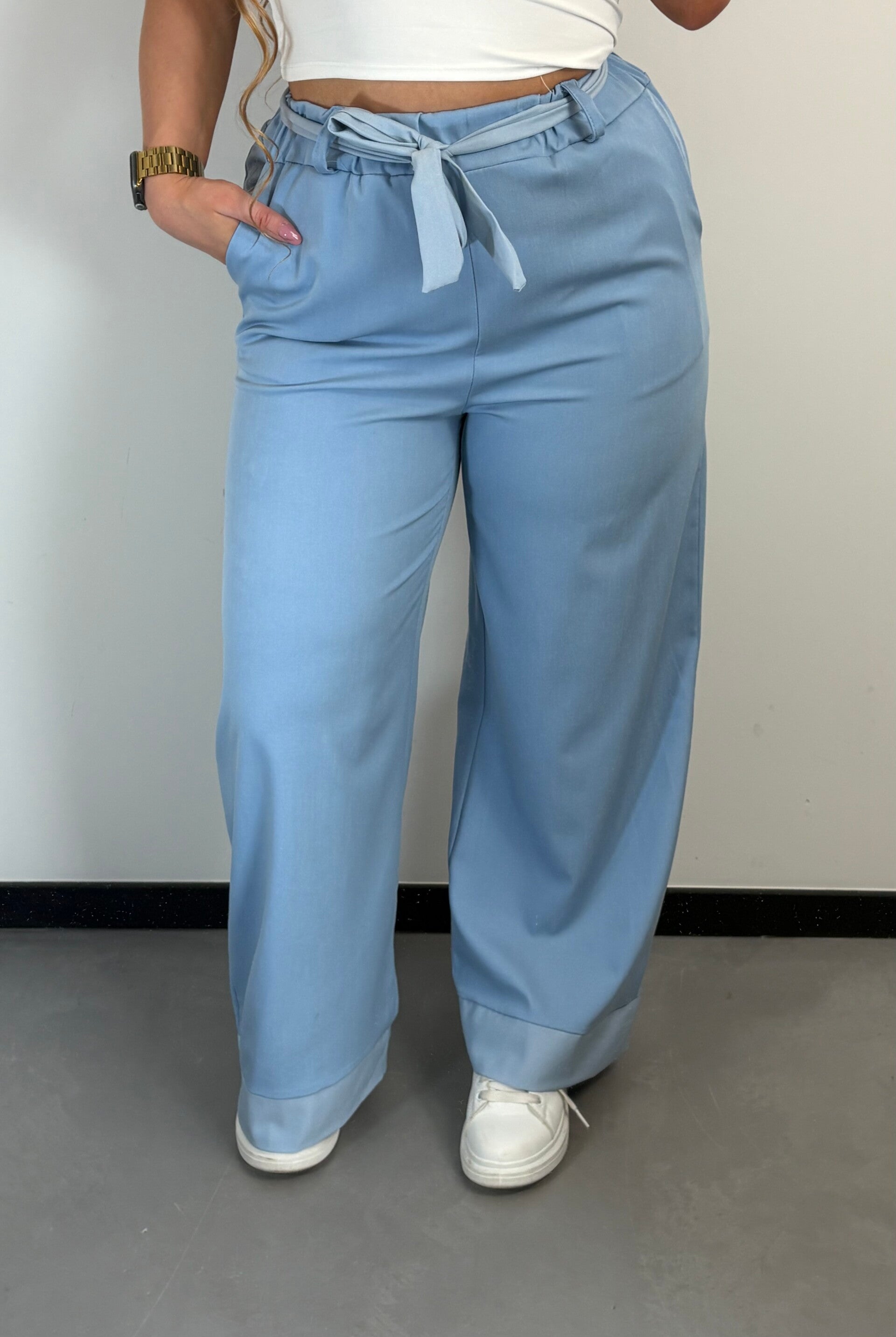 Broek wide leg denim look