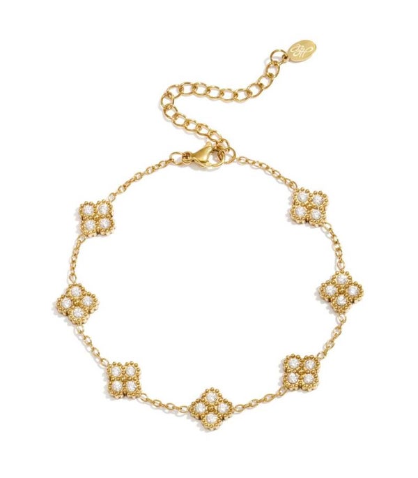 Armband klaver met zirkonia steentjes goud