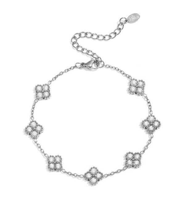 Armband klaver zirkonia steentjes zilver
