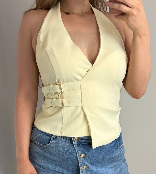 Top halter butter yellow