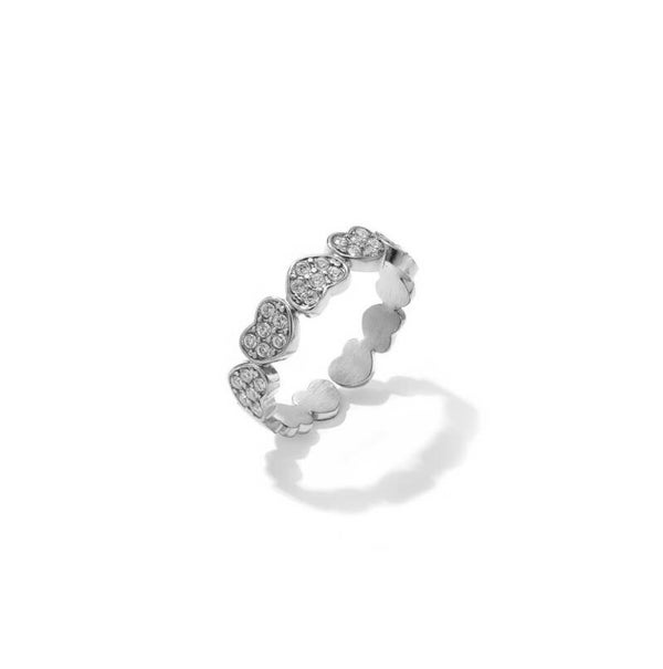 Ring hartjes met diamandjes zilver