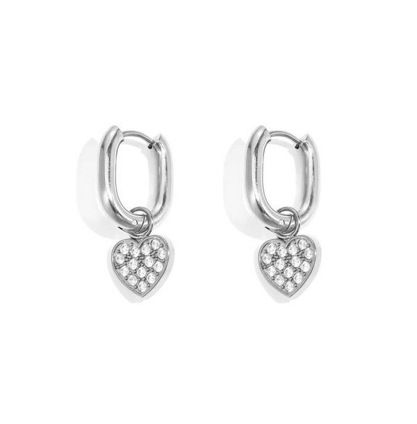 Oorbellen harten charms zilver