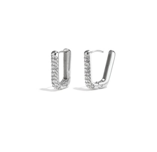 Oorbellen rechthoek diamandjes zilver